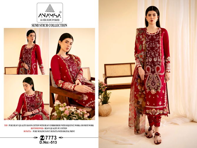 Anamsa 513 Embroidery Rayon Cotton Pakistani Suits Wholesale Shop In Surat